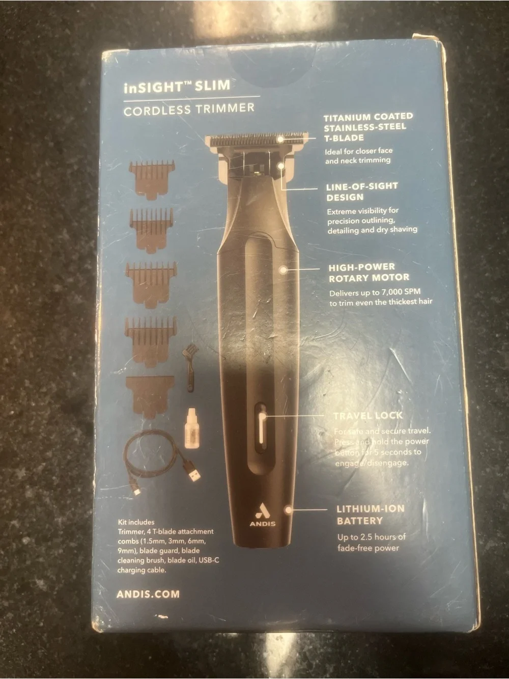 Andis Slim Cordless T-Blade Trimmer Kit - Black
